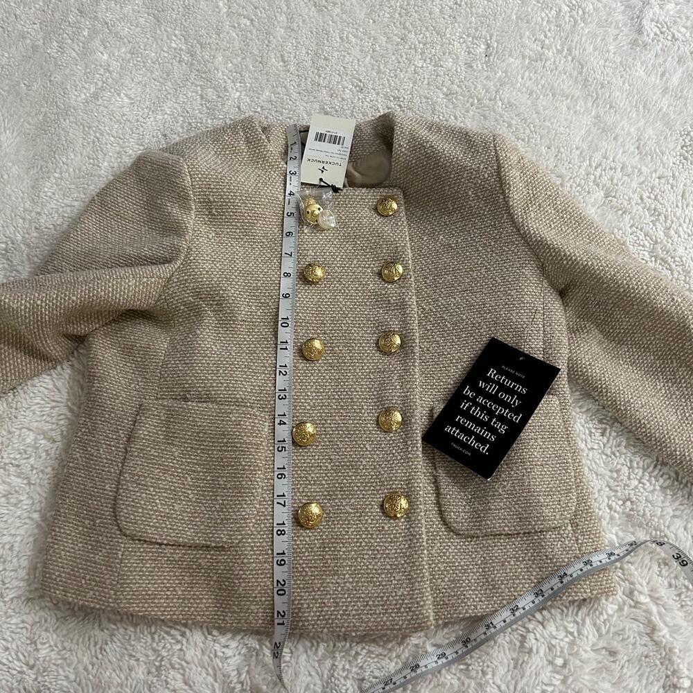 Tuckernuck Maria'a Biege Tweed Blazer Gold Button M Preppy Country Club Church - Picture 4 of 6